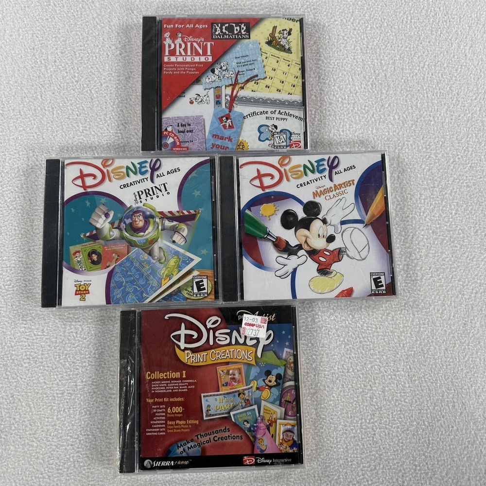 Vintage Disney Print Studio Magic Artist Print Creations CD Lot Of 4 PC Mac NEW